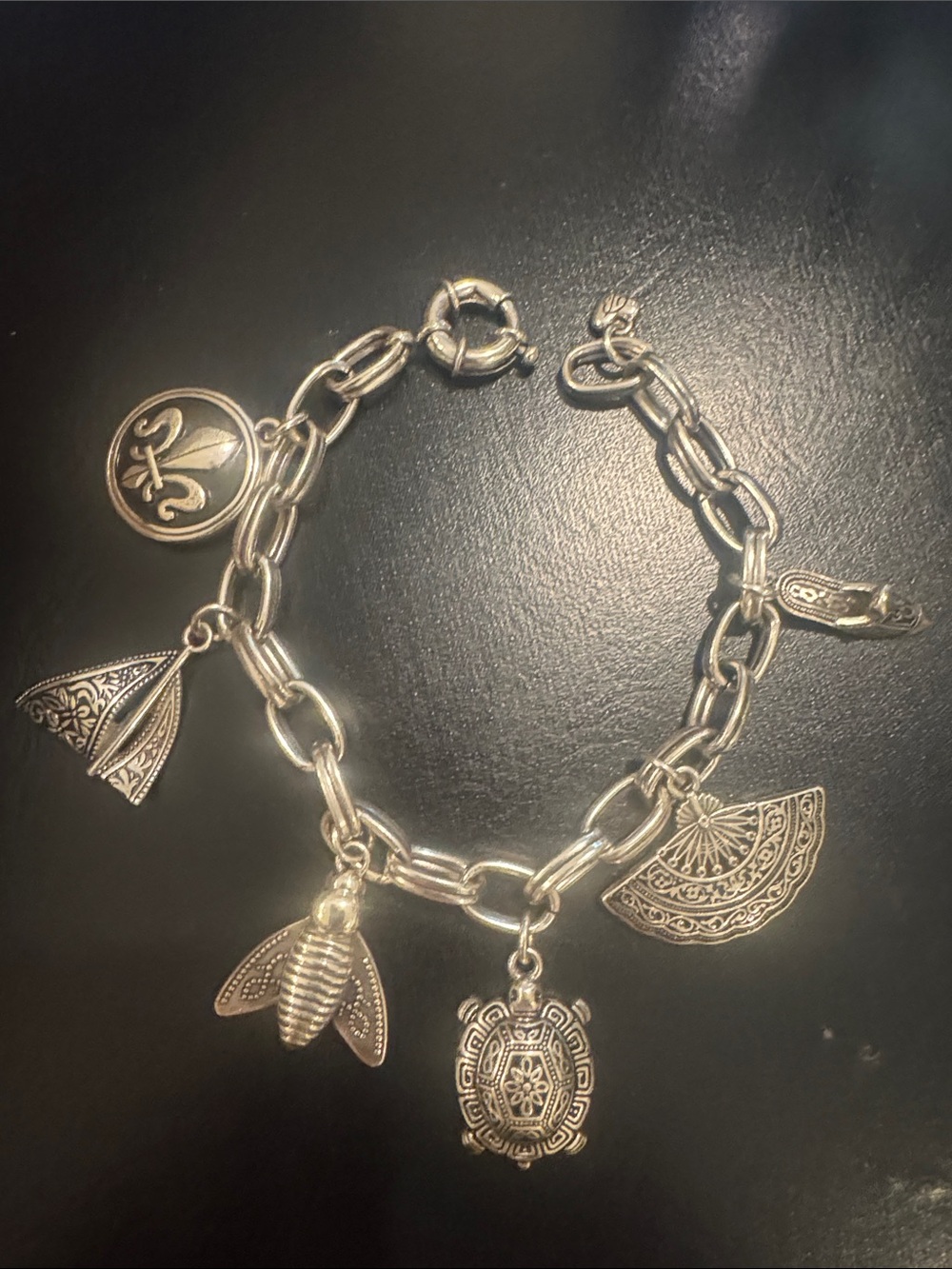 Brighton Silver Moonlight Garden Charm Bracelet with Bee, Turtle & Fan Charms
